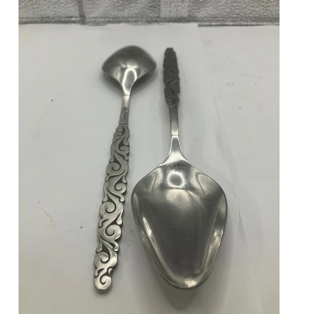 Lyon Stainless Florentine scroll‎ Spoons Set of 2 Vintage Serving Tablespoon